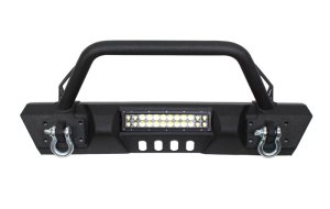 Jeep Wrangler Unlimited JKU Front Winch Bumper - Fishbone Offroad - Stubby with Tube Guard - Black Textured Powder Coat - `07-`18